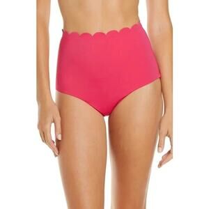 NWT Chelsea28 Bright Pink Scalloped High Rise Waist Bikini Swim Bottoms Small